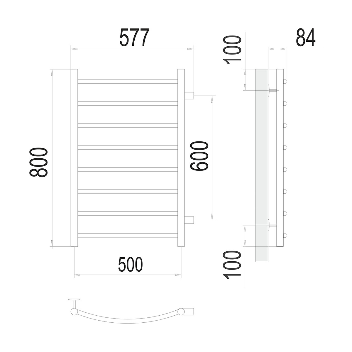 Полотенцесушитель водяной "классик" п8 500*800 боковое подключ. 600 (хром) "terminus"