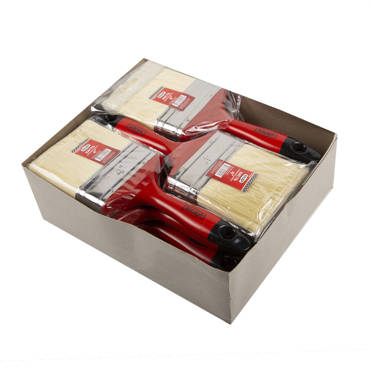 Кисть плоская смешанная щетина  №4 /100 мм  (12/96) пласт.ручка  "кедр" 045-5840