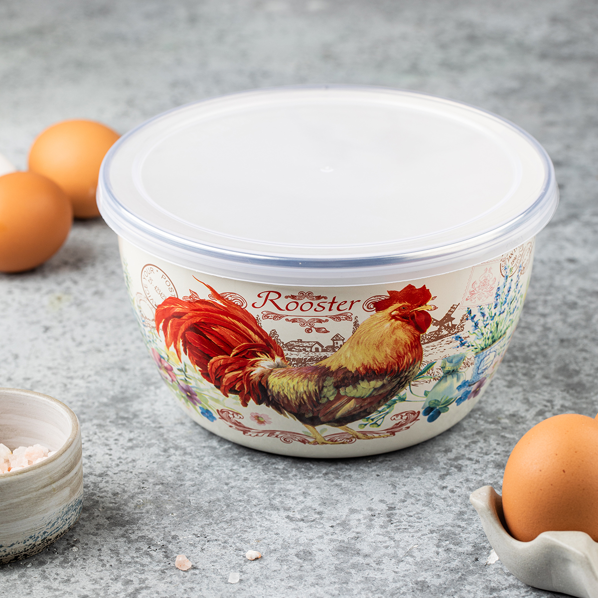 Миска эмалиров. "золотой петушок" 1,7 л, 16 см пласт. крышка (1/4) "metrot"