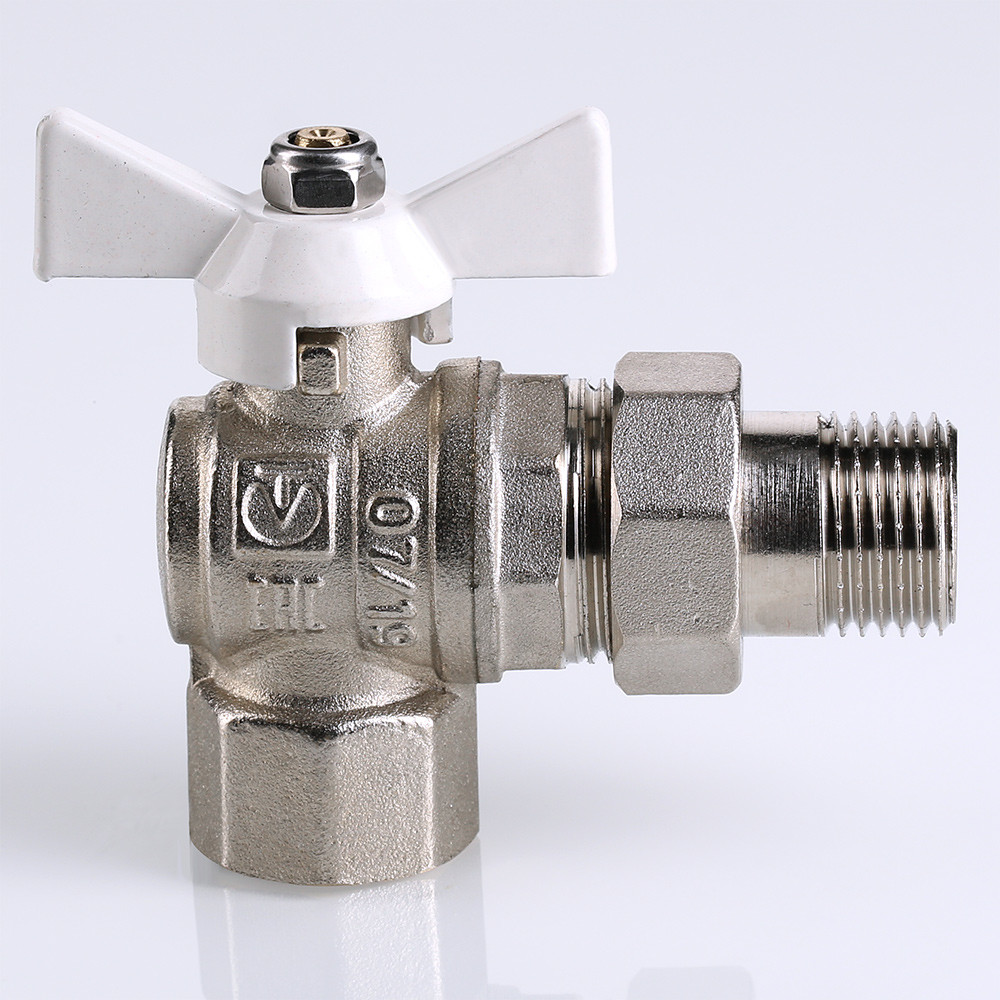 Кран шаровый угловой с полусгоном BASE 3/4'' ВН бабочка алюминий VALTEC белый