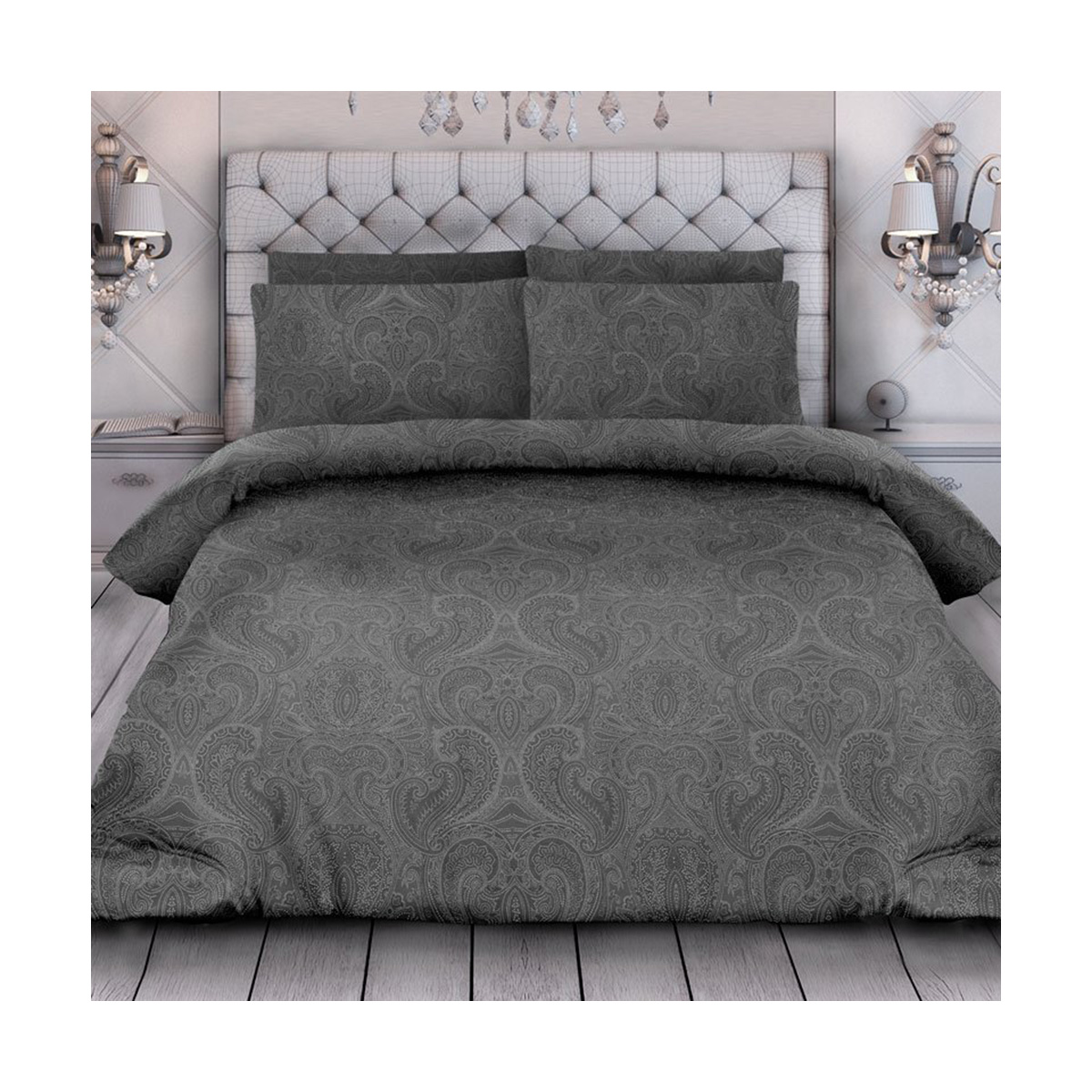 Постельное белье "лён в хлопке" королевский бархат черный тризан 1,5 сп. (1/5) "sonnet"