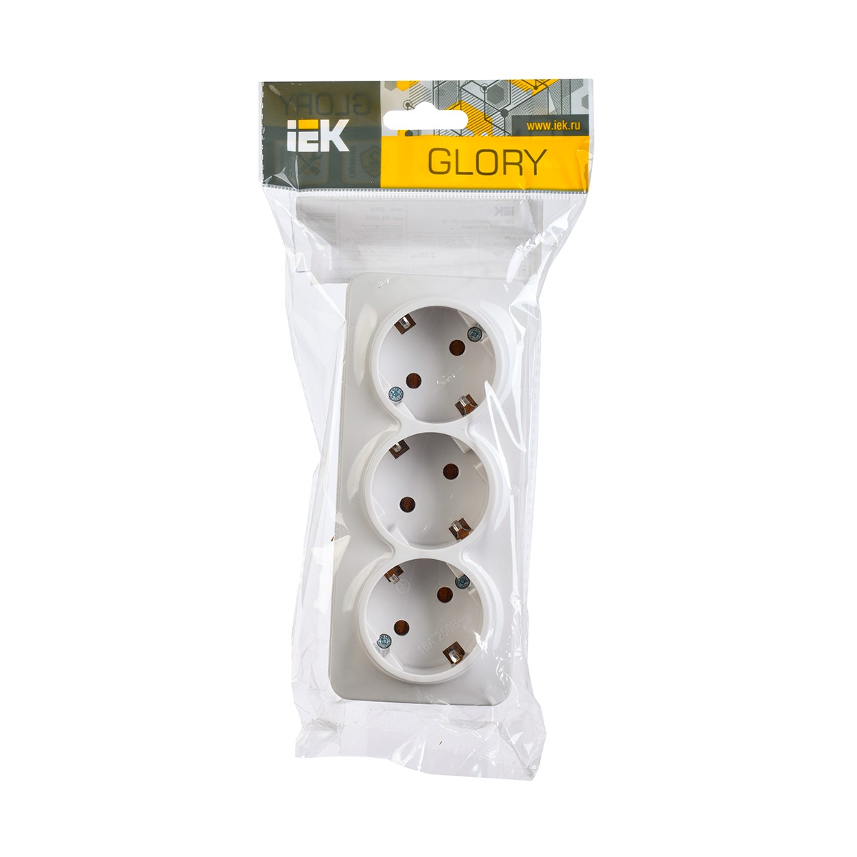 Розетка открыт. уст. "glory" 3-х местн. с заземл. рс23-3-хб, 16а, белый (1/18/216) "iek"
