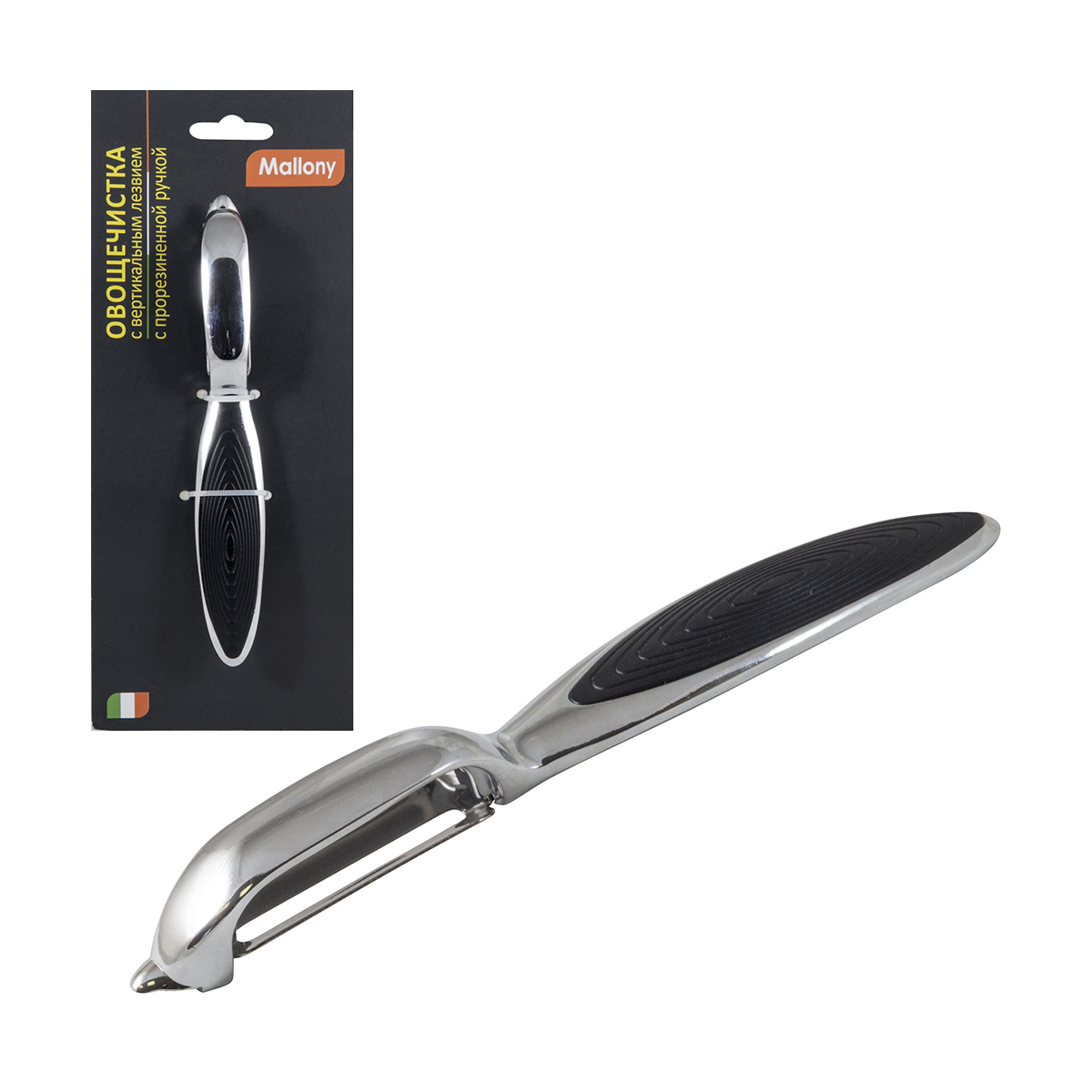 Овощечистка "moderno" с вертикальным лезвием, прорезиненная ручка (1/12/36) "mallony"