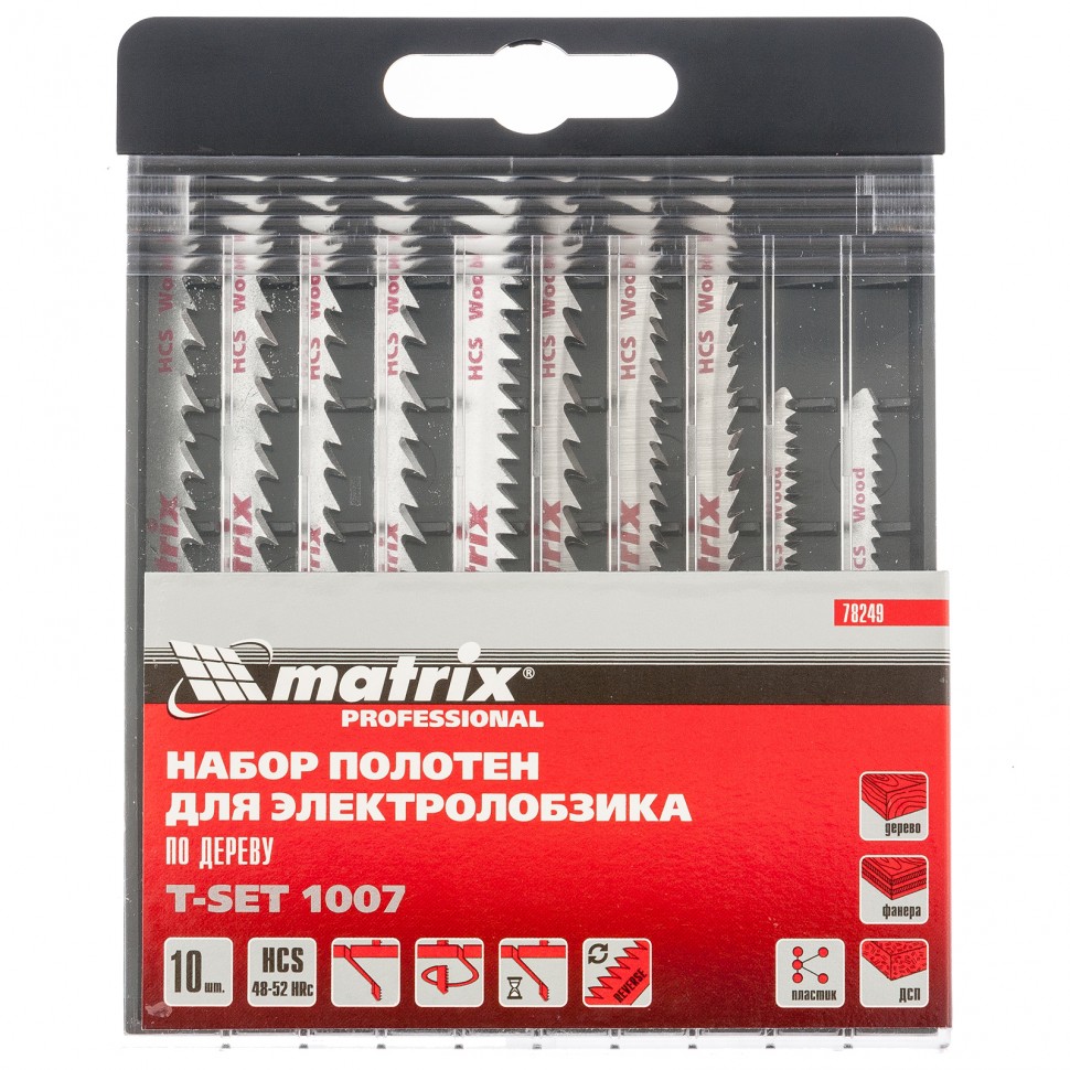 Набор полотен для электролобзика по дереву, 10 шт, T-SET1007 Matrix (78249)