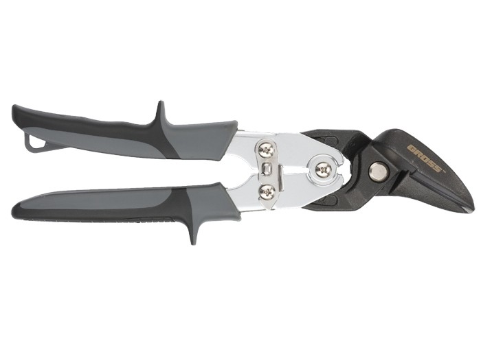 Ножницы по металлу "Piranha", усиленные, 255 мм, прямой и левый рез, сталь СrMo, двухкомпонентные рукоятки Gross (78349)