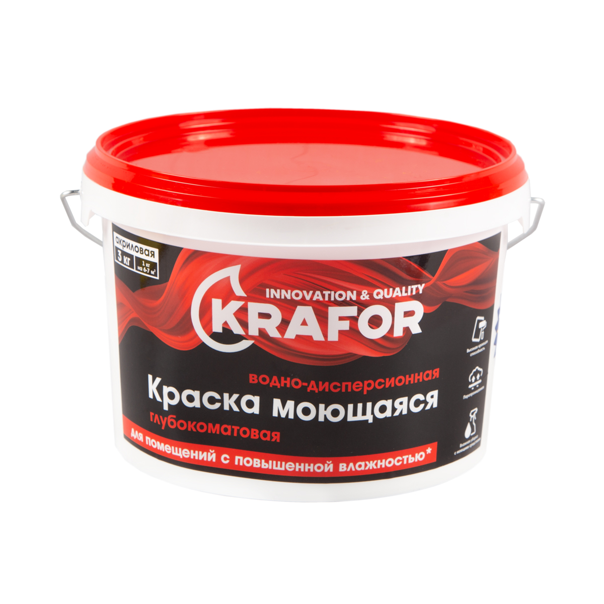 Краска в/д интер. глубокоматов. моющаяся  3 кг (1) "krafor"  (красн.)