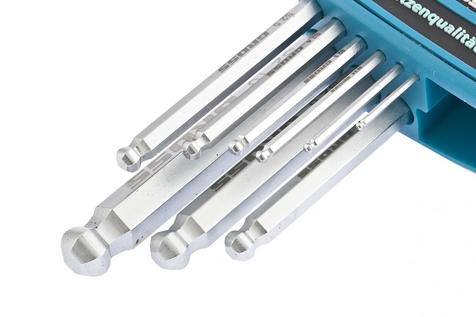 Набор ключей имбусовых HEX, 1.5-10 мм, S2, 9 шт, удлиненные с шаром, сатинированные Gross (16403)