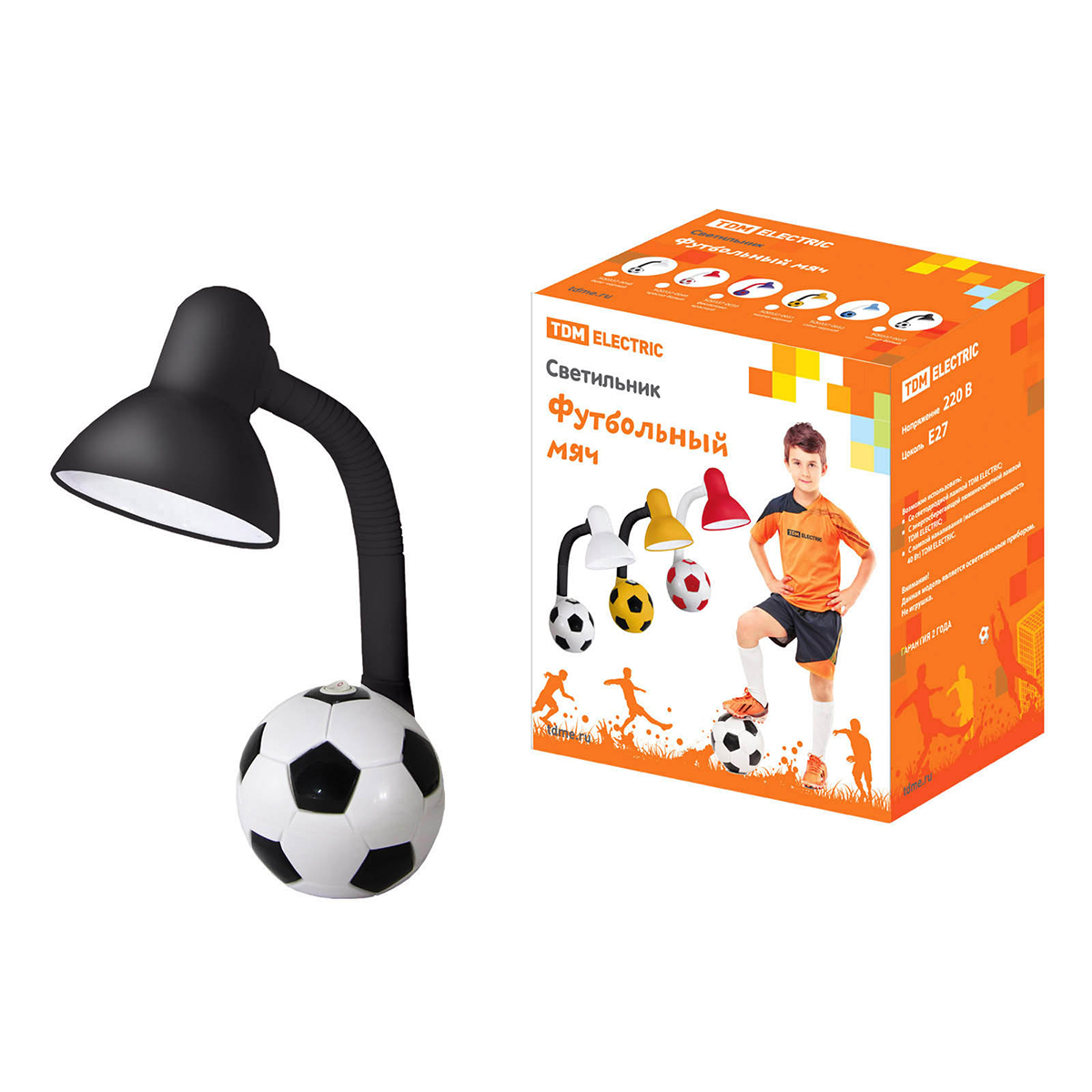Лампа настольная футбольный мяч 40вт е27, черно-белая (1/12) tdm sq0337-0053