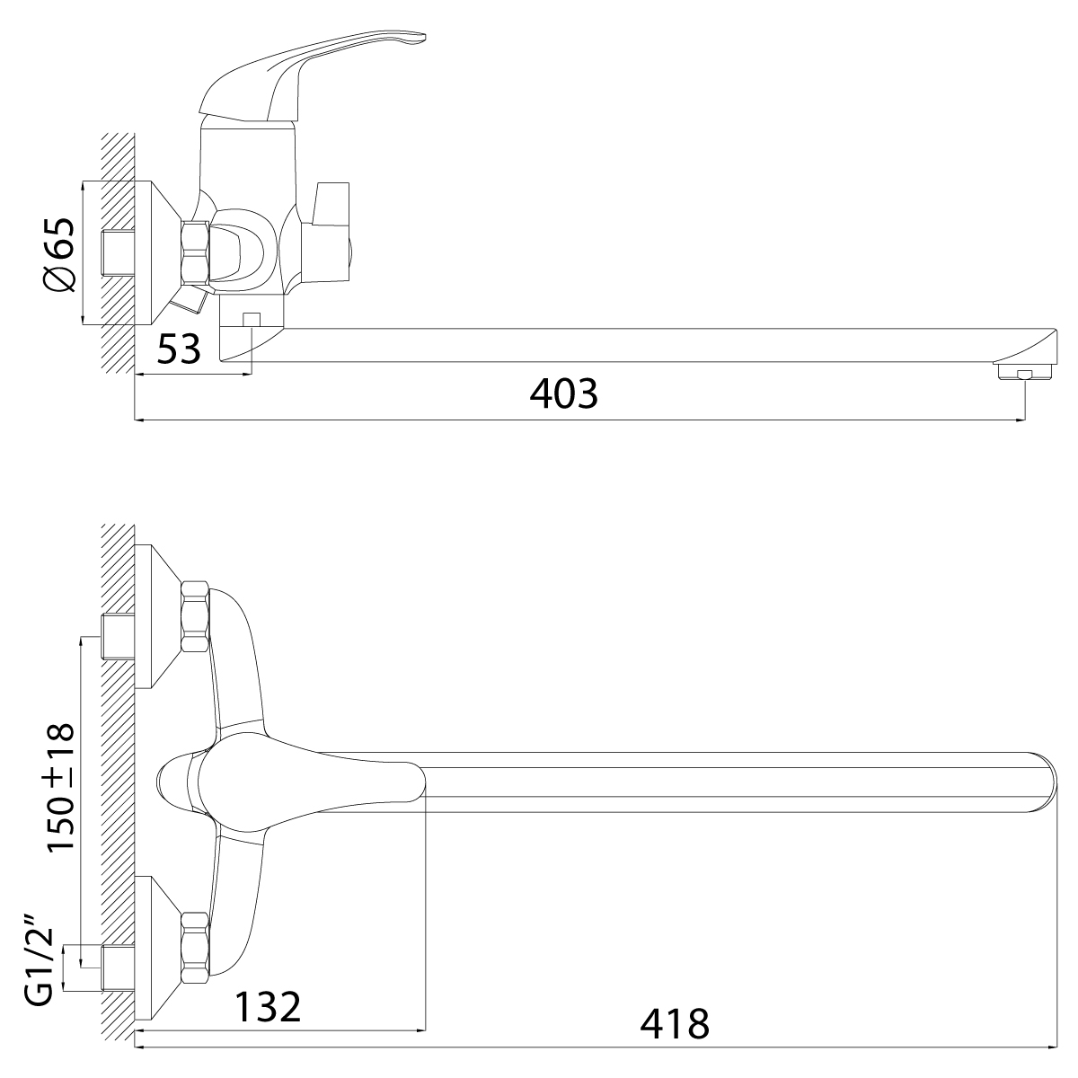 Смеситель для ванн  a35-32  длинный плоский излив (1/12) "rossinka"