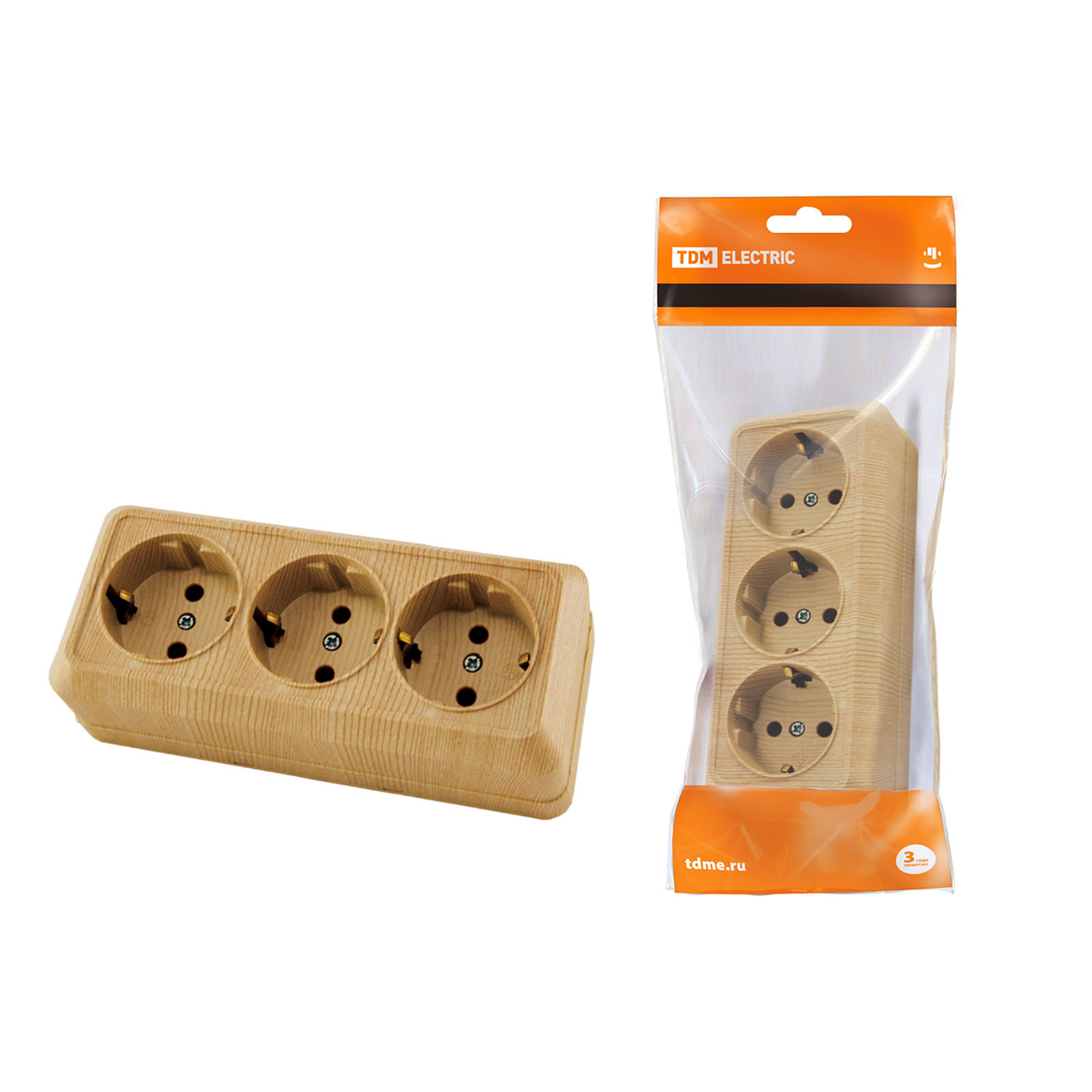 Розетка 3-х местн. с заземл. откр. уст. 16a 250в ip20 "ладога" сосна (1/6/60) tdm sq1801-0426