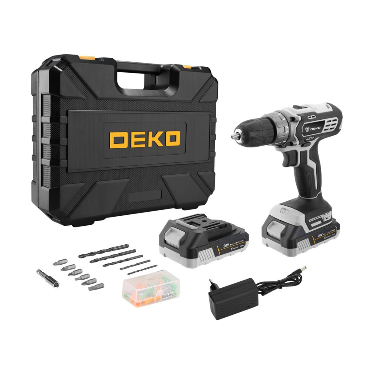 Дрель-шуруповерт аккум. dkcd20 black edition set 3 с набором инструментов 63 предм. "deko" 063-4050