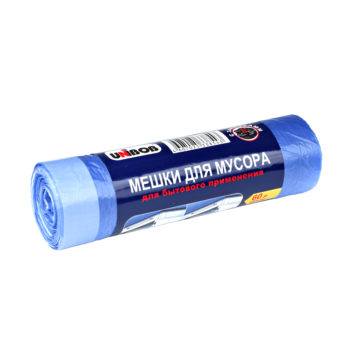 Мешки для мусора с завязками 60 л рулон 20 шт. (голубые) (1/25) "unibob"