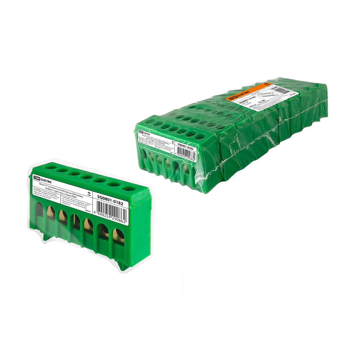 Шина "n" нулевая в изоляторе на din-рейку 6 x 9 мм  7 групп (10/250) tdm sq0801-0182