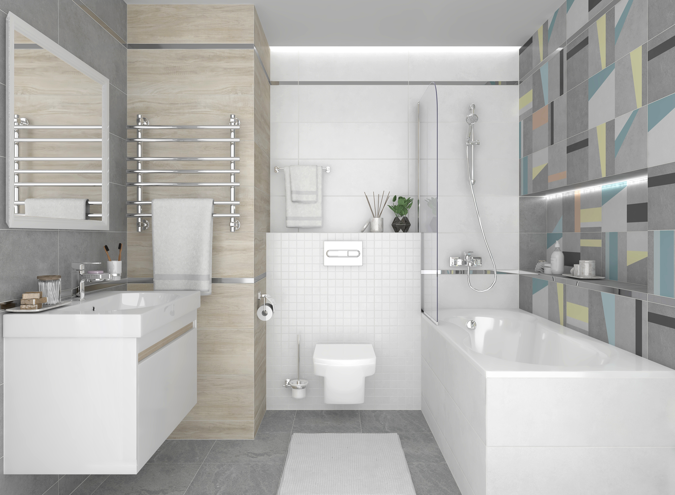 Cement плитка настенная серый узор 25x75