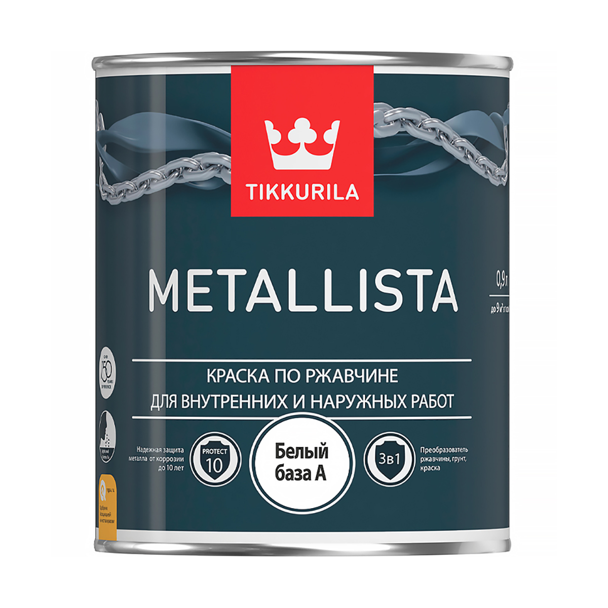 Краска по ржавчине  3 в 1 "metallista"  белая  база a  0,9 л (1/6) "тиккурила"