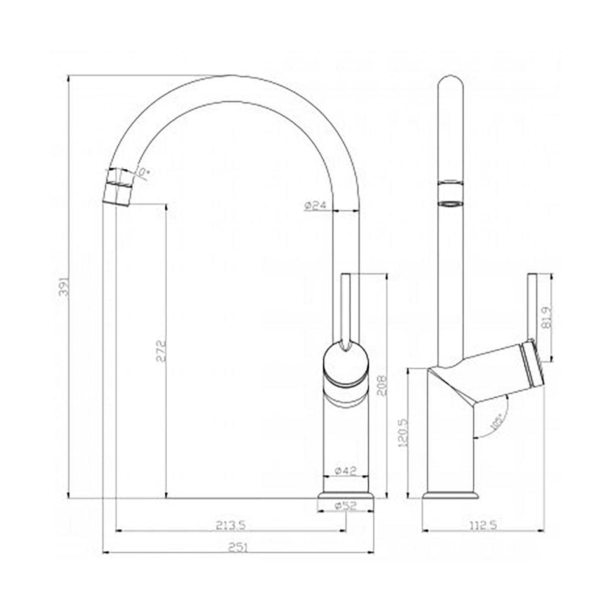 Смеситель для кухни "minima"  lm3805c  высокий поворотн. излив (1/10) "lemark"