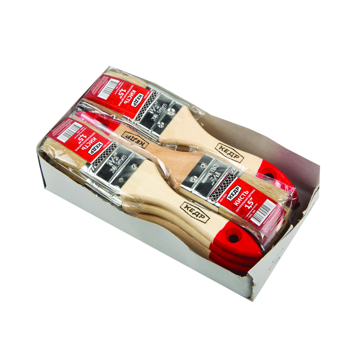 Кисть плоская  №1,5/38 мм  (12/1200) натур.щетина, дерев.ручка "кедр"  006-3815