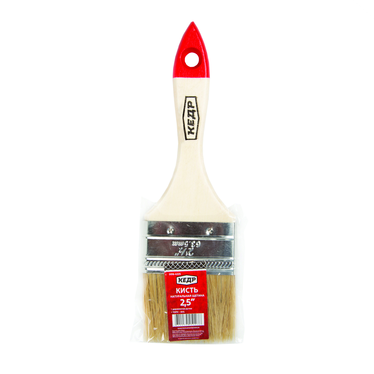 Кисть плоская  №2,5/63 мм  (12/480) натур.щетина, дерев.ручка  "кедр"  006-4225