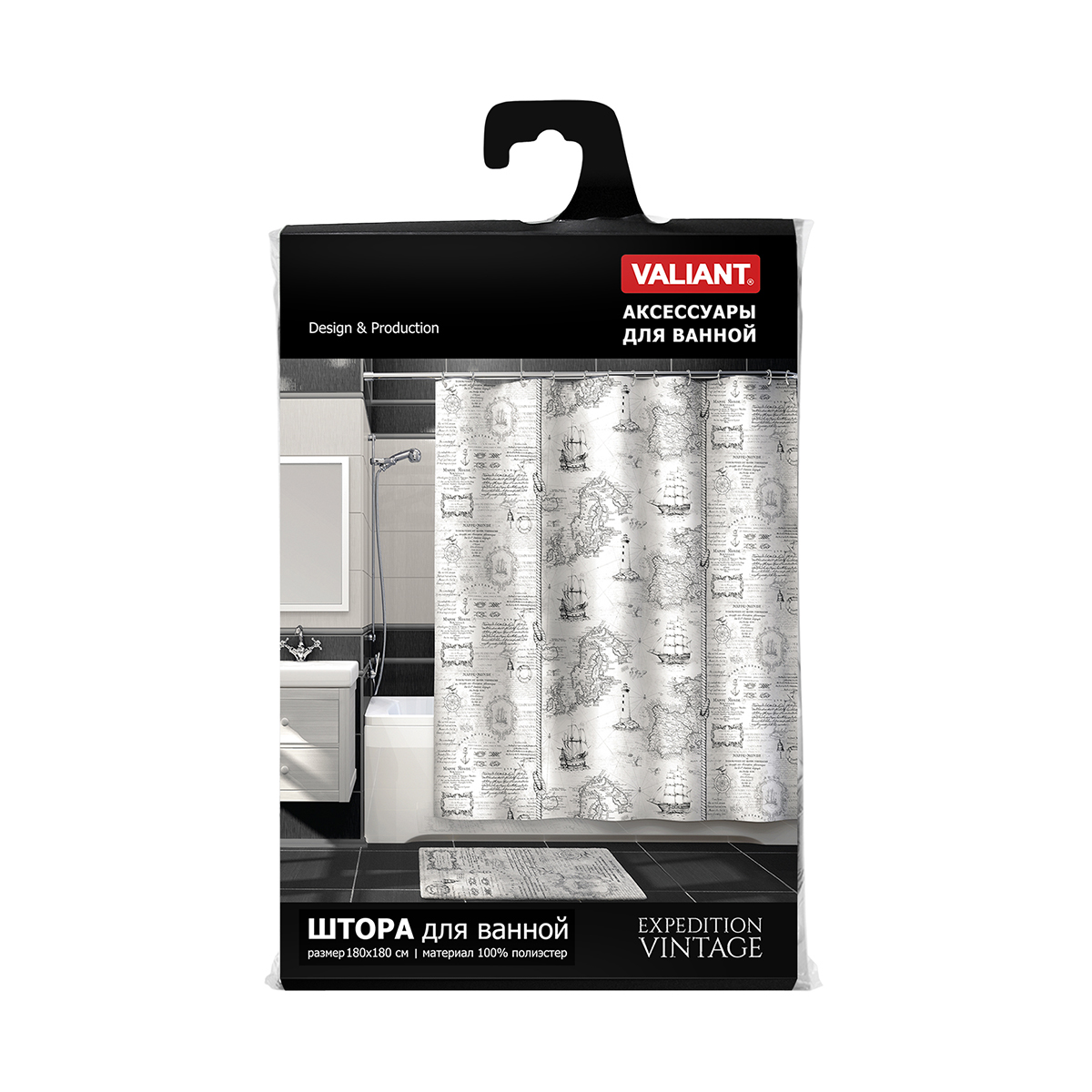 Штора для ванной 180*180 см (полиэстер) "expedition  vintage" (1/24) "valiant" exp-v-1818