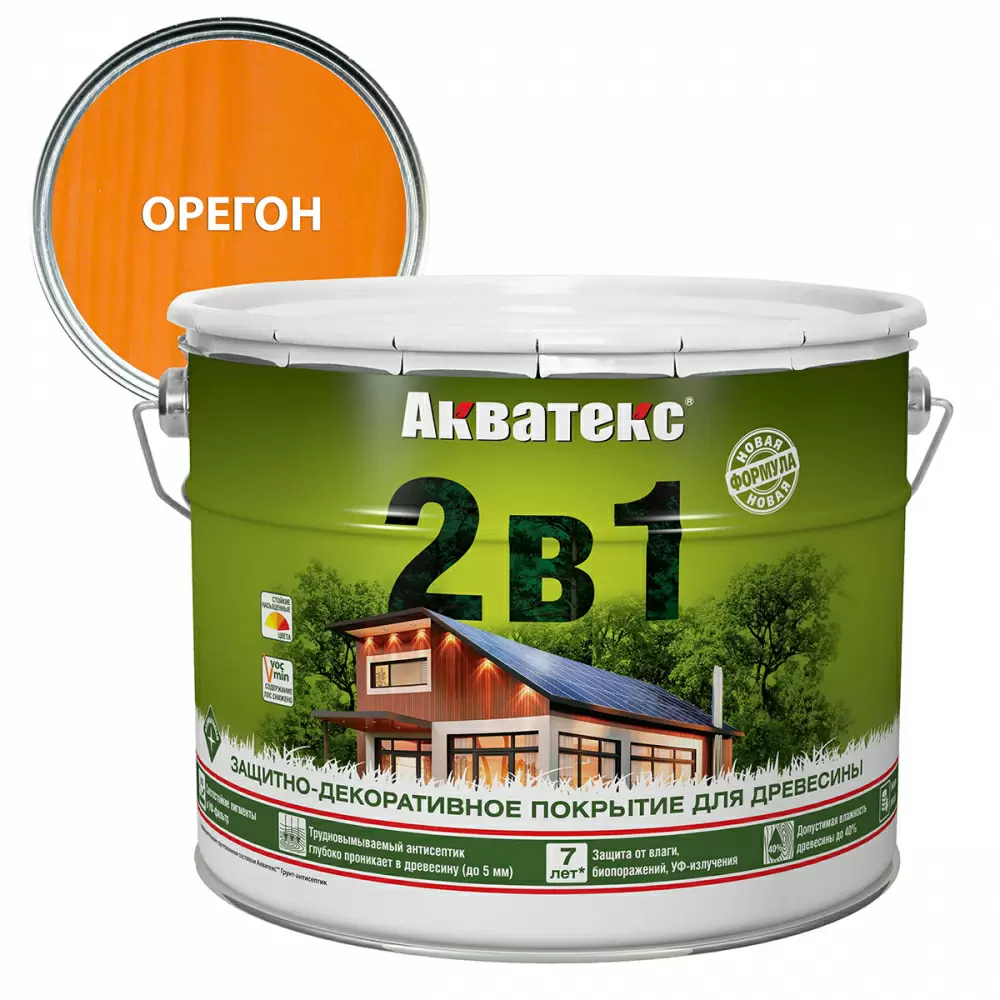 Акватекс 2 в 1 защит.-декор. покрытие для дерева алкидное полуматовое лессирующее, орегон (9л)