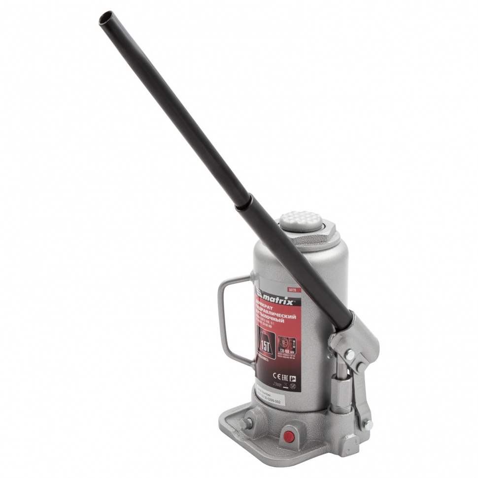 Домкрат гидравлический бутылочный, 15 т, высота подъема 230-460 мм Matrix (50729)