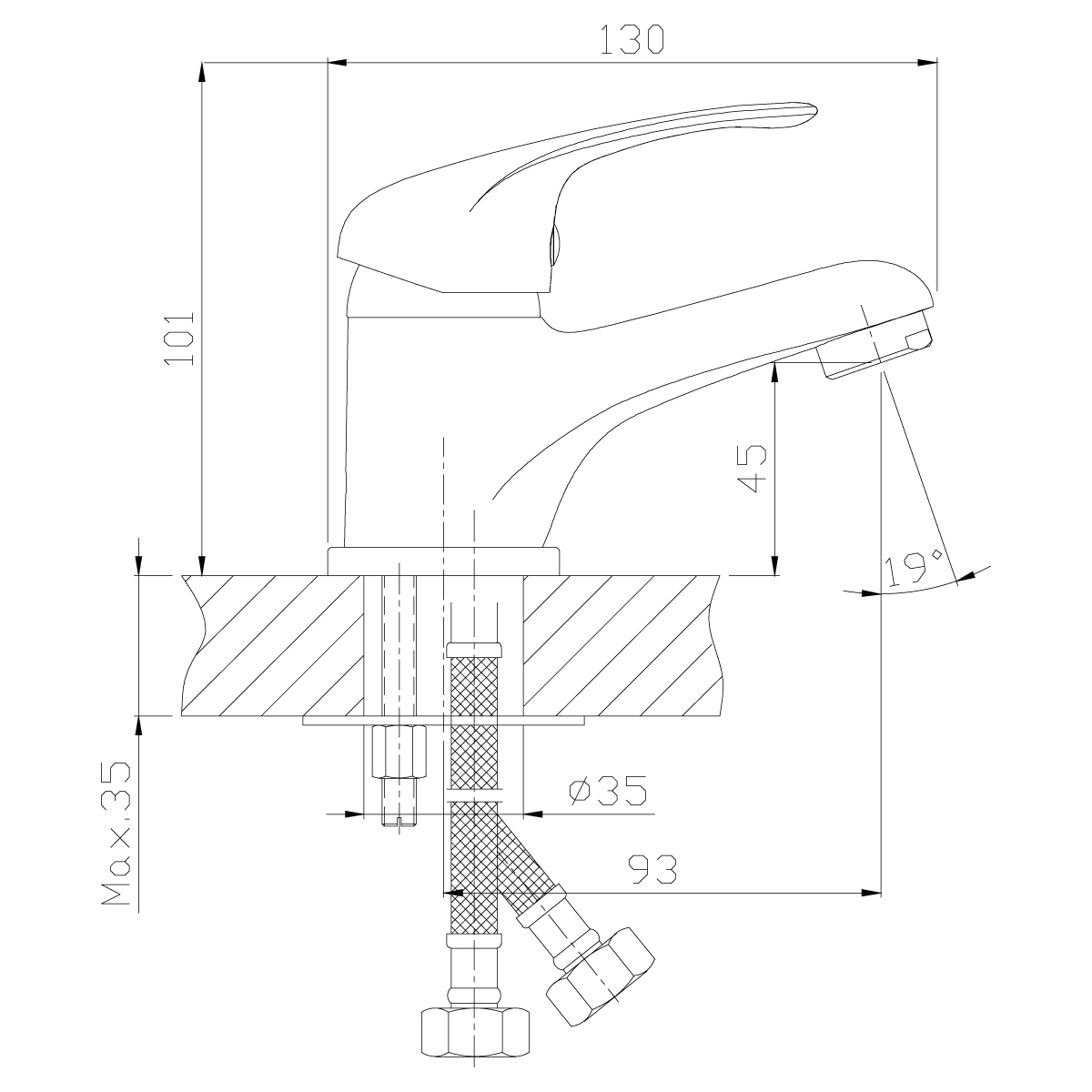 Смеситель для умывальника  a35-11  монолитный (1/12) "rossinka"