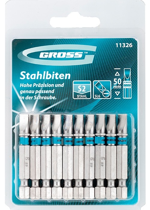 Набор бит SL6 х 50, сталь S2, 10 шт. Gross (11326)
