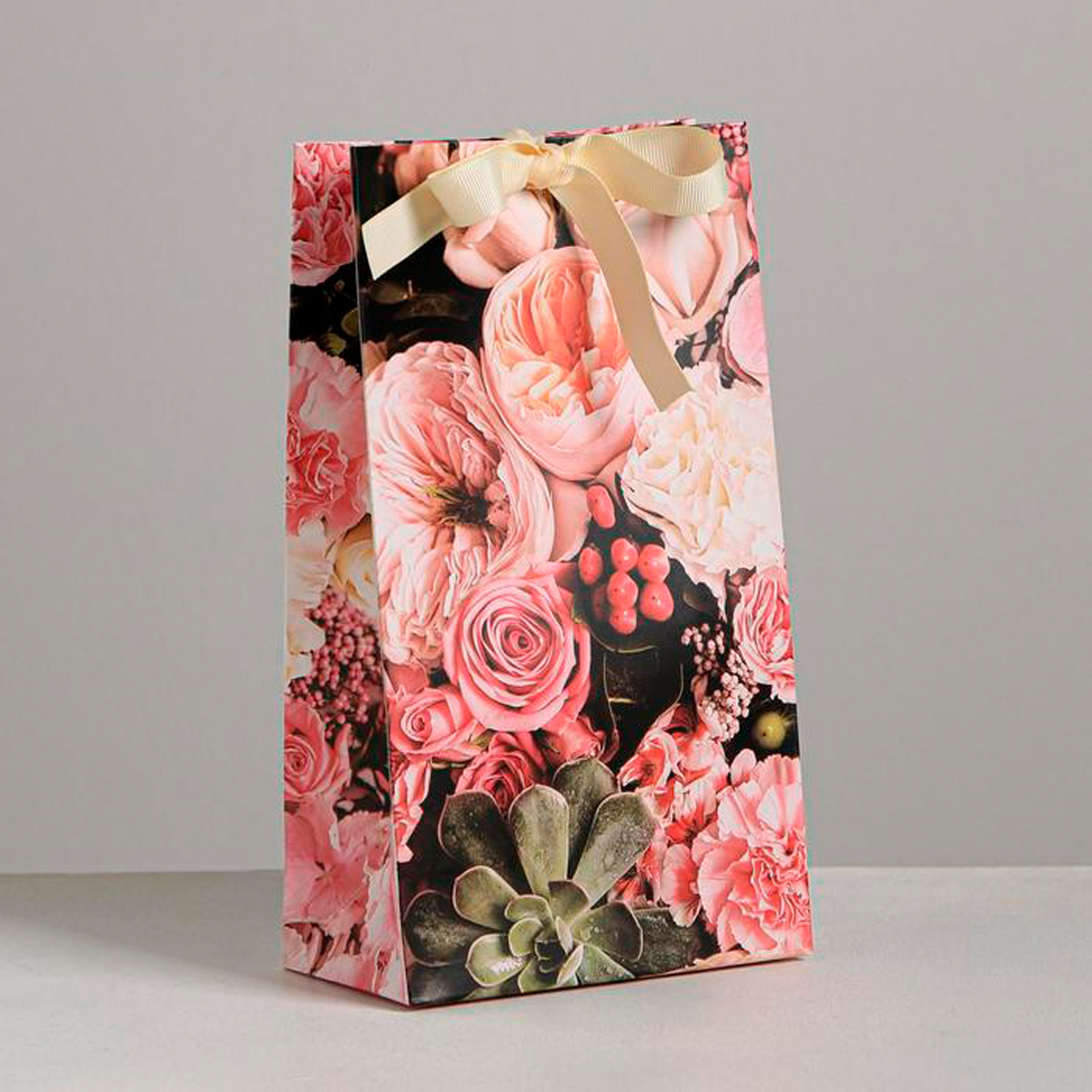 Пакет подарочный с лентой "для тебя" 13*23*7 см (1/600) "дарите счастье" 4753258