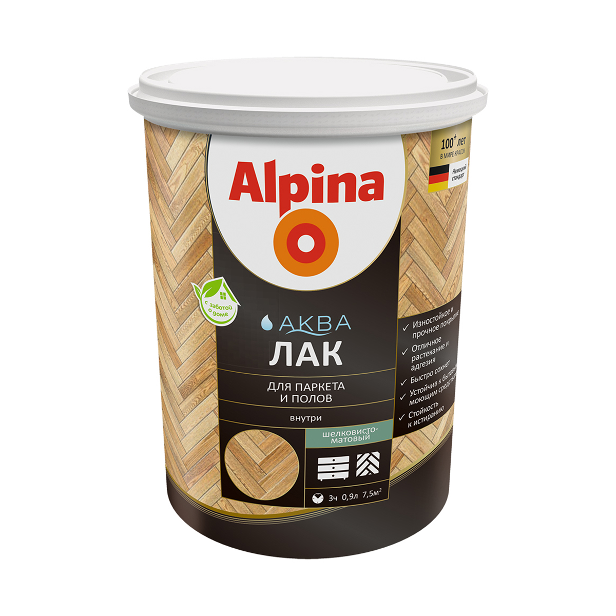 Лак акриловый "аква" паркетный шелковисто-матовый 0,9 л (1/6) "alpina"