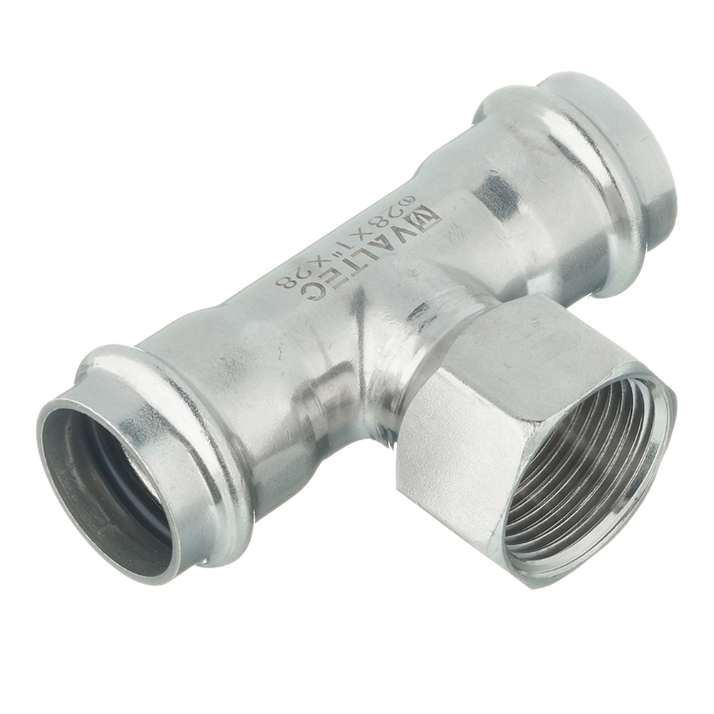 Тройник В-пресс 28 x 1" x 28 нержавеющая сталь VALTEC