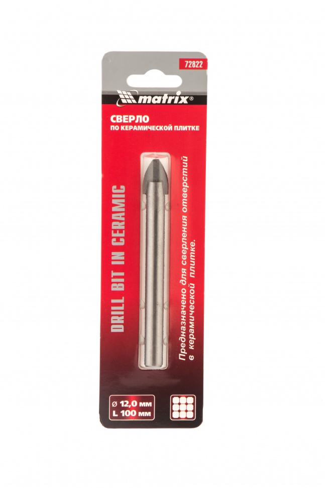 Сверло по керамической плитке, 12 мм, цилиндрический хвостовик Matrix (72822)