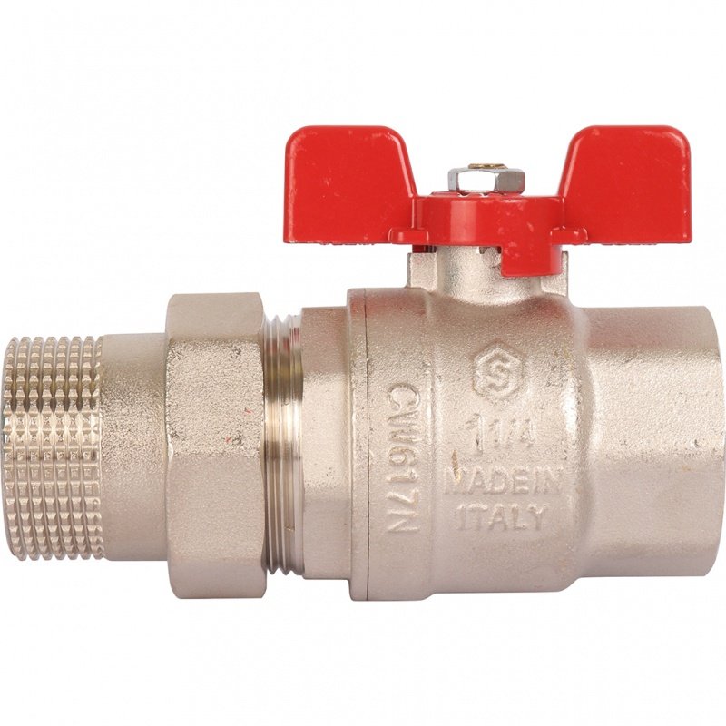 Кран шаровый STOUT ВН 1"1/4 с американкой бабочка красная