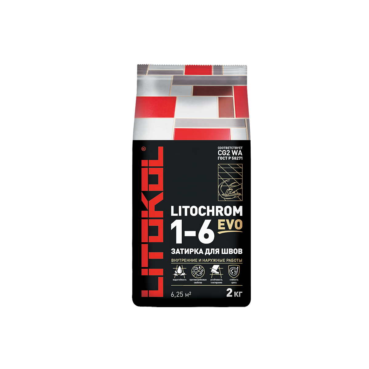 Затирка "litochrom 1-6 evo" le.225 бежевый, 2 кг (1/15) litokol