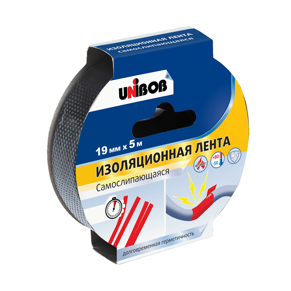 Изолента пвх самослипающаяся 19 мм х 5 м черная (80) "unibob"