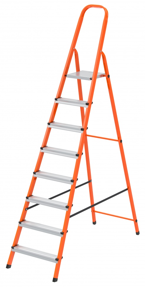 Стремянка, 8 ступеней, стальной профиль, ступени сталь, оранжевая, Сибртех (97968)