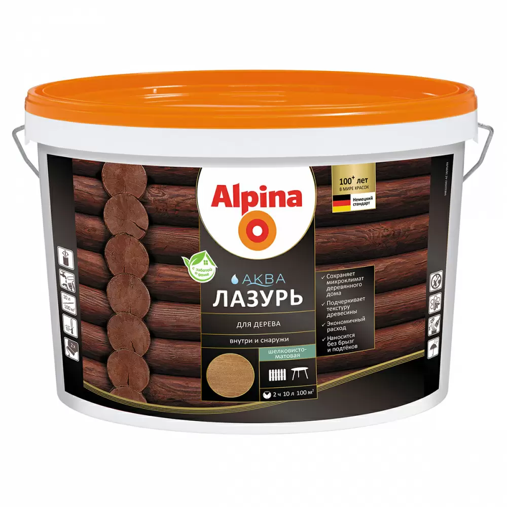 ALPINA Аква Лазурь для дерева, орех (10л)