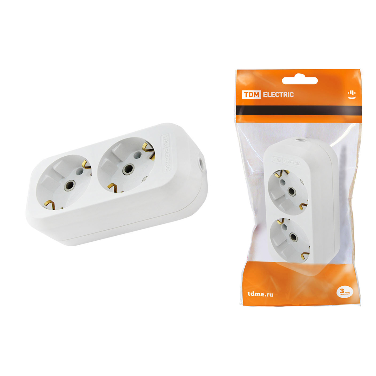 Колодка розеточная 2 гнезда с заземл. 16а 250в белая (1/20/120) tdm sq1806-0015