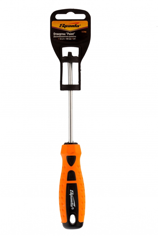 Отвертка "Point", SL5 х 100 мм, CrV, двухкомпонентная рукоятка Sparta (11766)