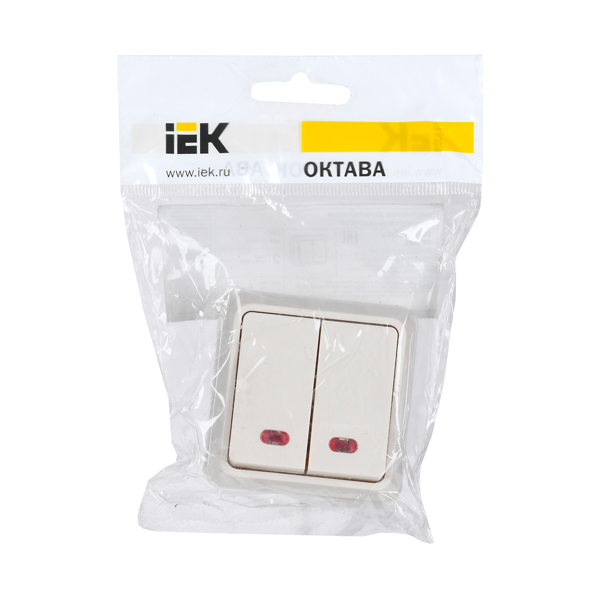 Выключатель открыт. уст. "октава" 2-х кл. с индикатором вс20-2-1-окм, 10а, кремовый (1/36/432) "iek"