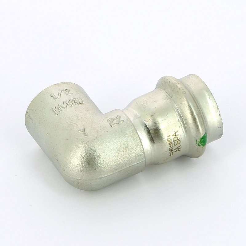 Угол пресс-В компактный 22x1/2" нержавеющая сталь Sanpress Inox VIEGA