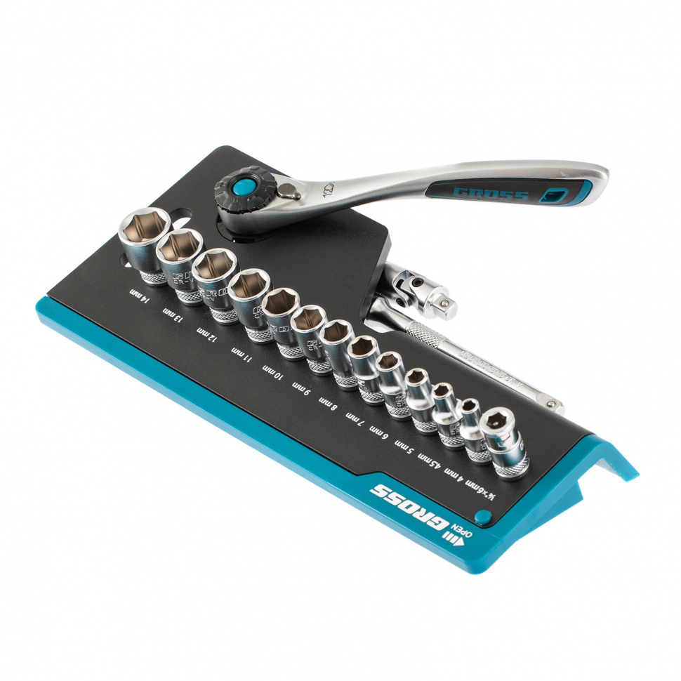 Набор торцевых головок, трещотка 120 зубьев, 36 предметов, 1/4", CrV Gross (14142)