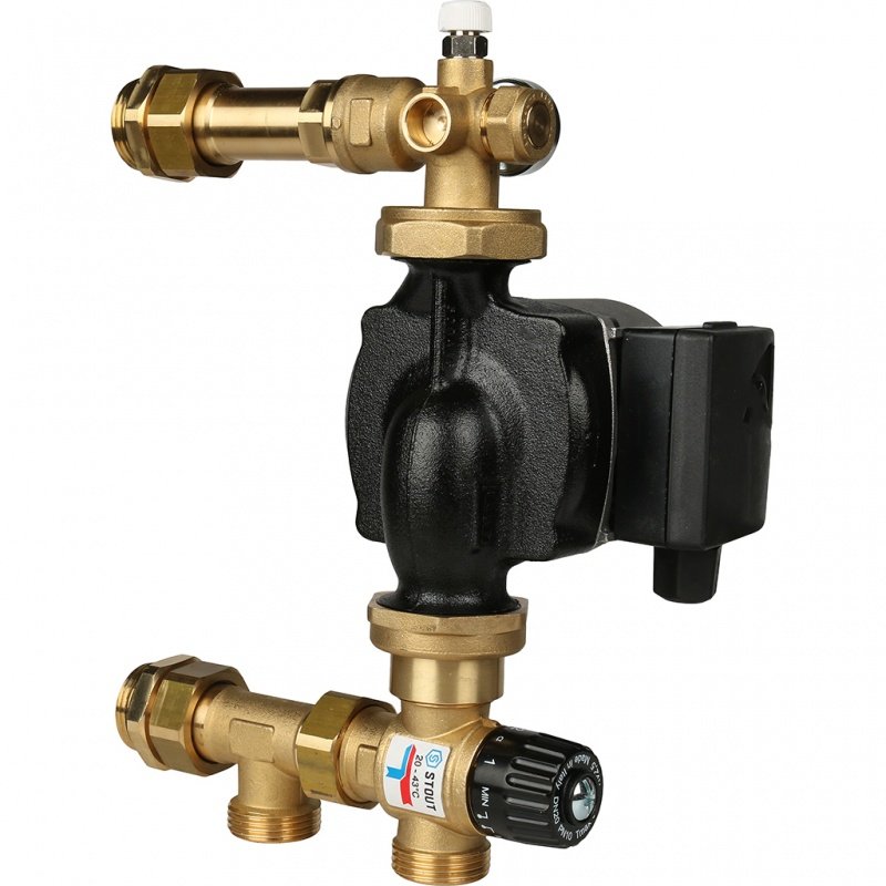 Смесительный узел STOUT 1" с термостатическим клапаном и насосом