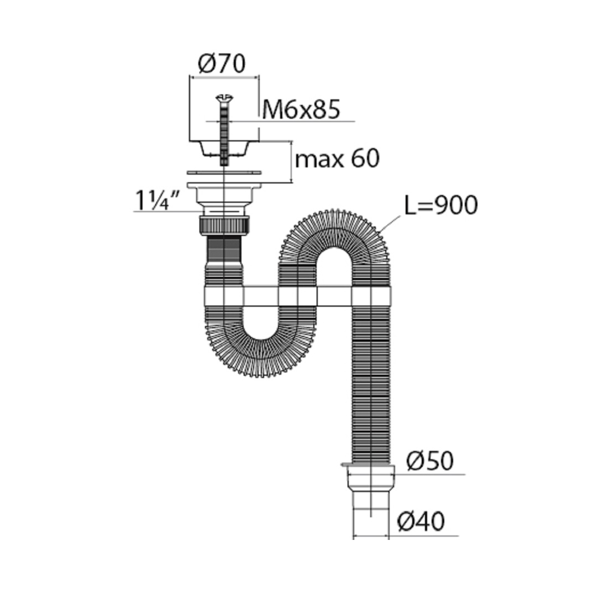 Сифон гофр. "vir" с пласт. чашкой 70 мм с усиленным хомутом жесткости (1/30) "вирпласт"