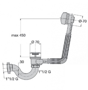 Сифон для ванны автомат комплект 1"1/2х70мм, цвет "золото" M0483 MIANO