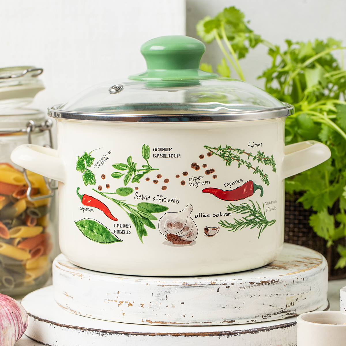 Кастрюля эмалиров. "специи" 2 л, 16 см стекл. крышка (1/4) "metrot"