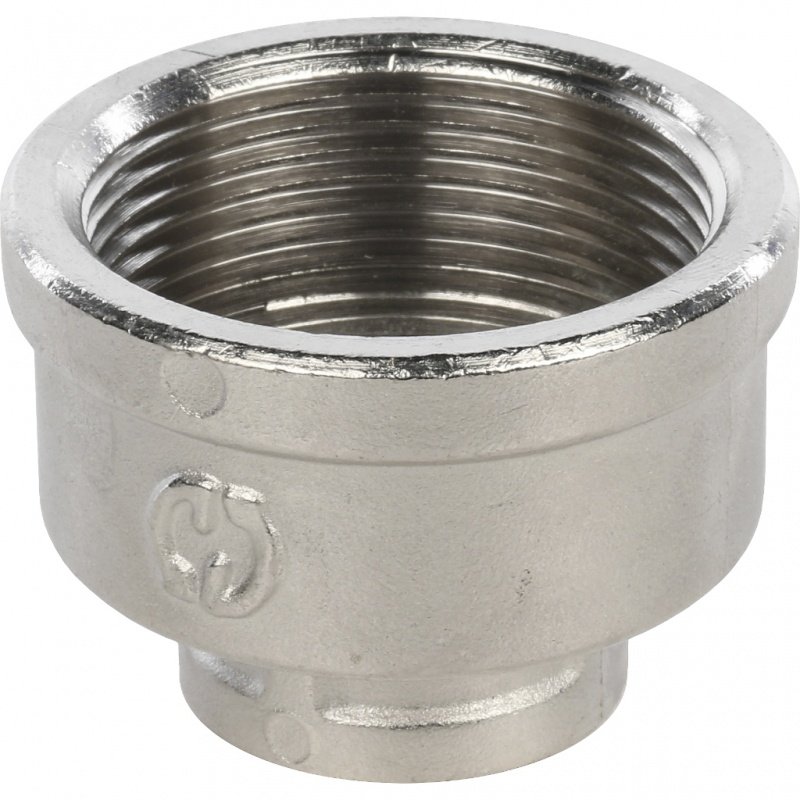 Муфта резьбовая переходная 1"1/2 x 1/2" ВР никель STOUT