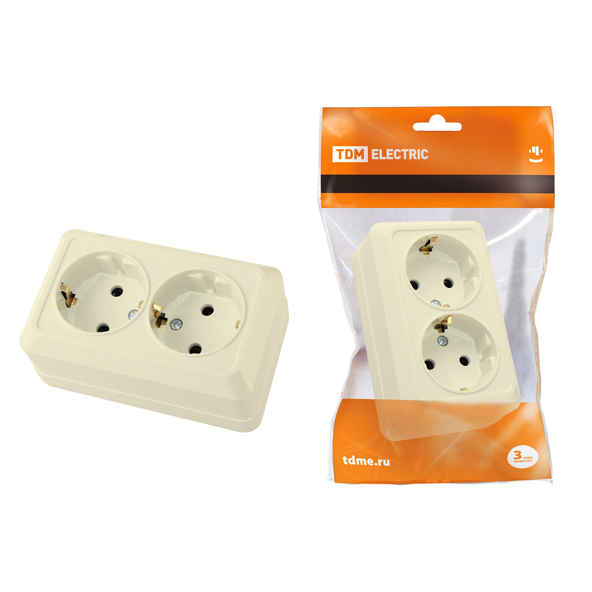 Розетка двойная с заземл. откр. уст. 16а 250в ip20 "ладога", слон. кость (1/10/200) tdm sq1801-0020