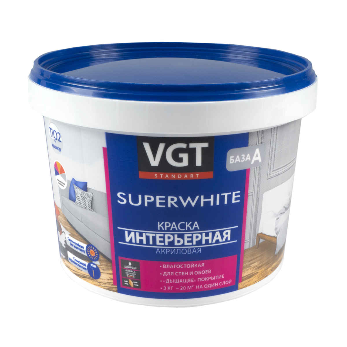 Краска вд-ак-2180 интерьерная  супербелая  3 кг  база а (4) "вгт"