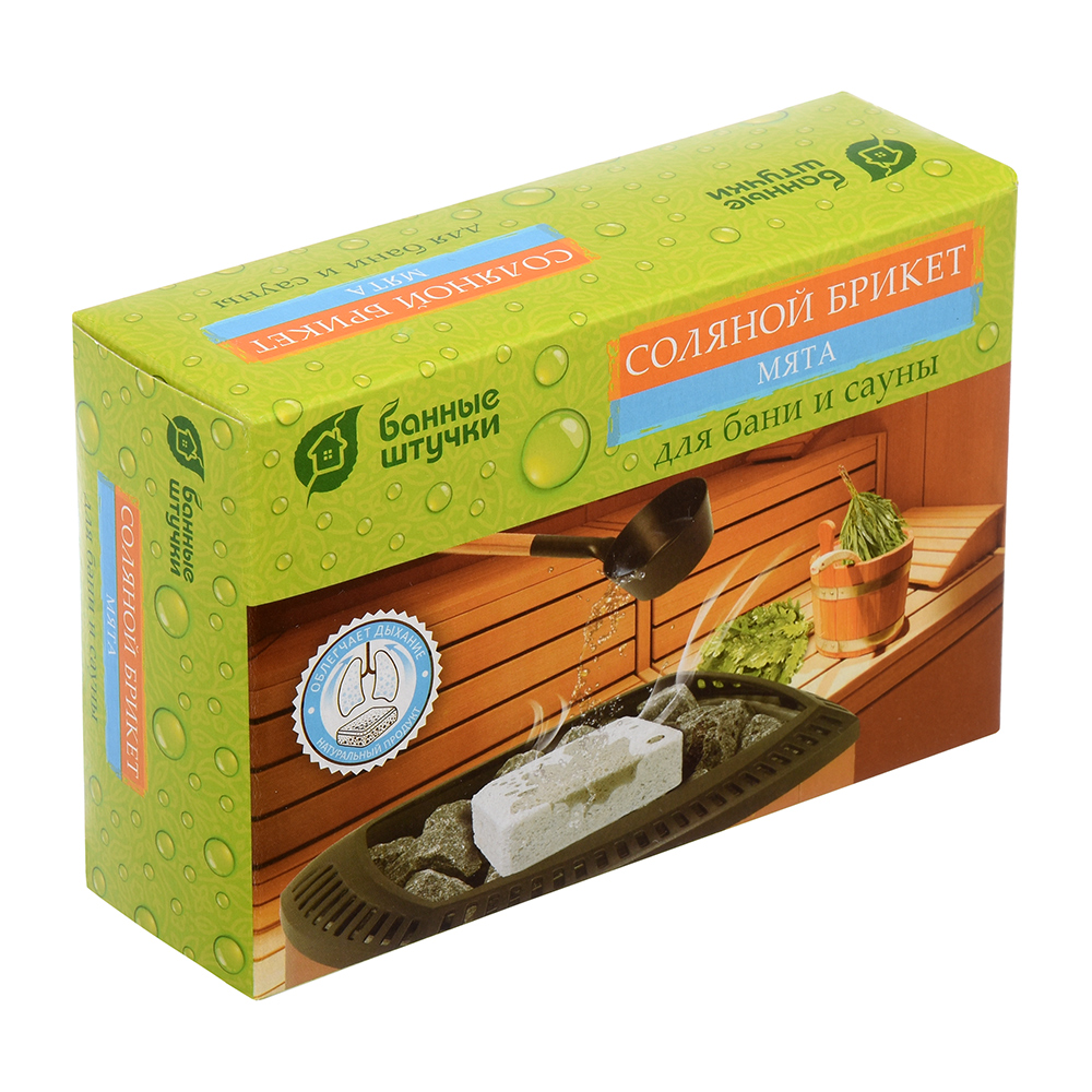 Брикет соляной для бани и сауны с травами "мята" 1,3 кг (1/9) "банные штучки" 32402