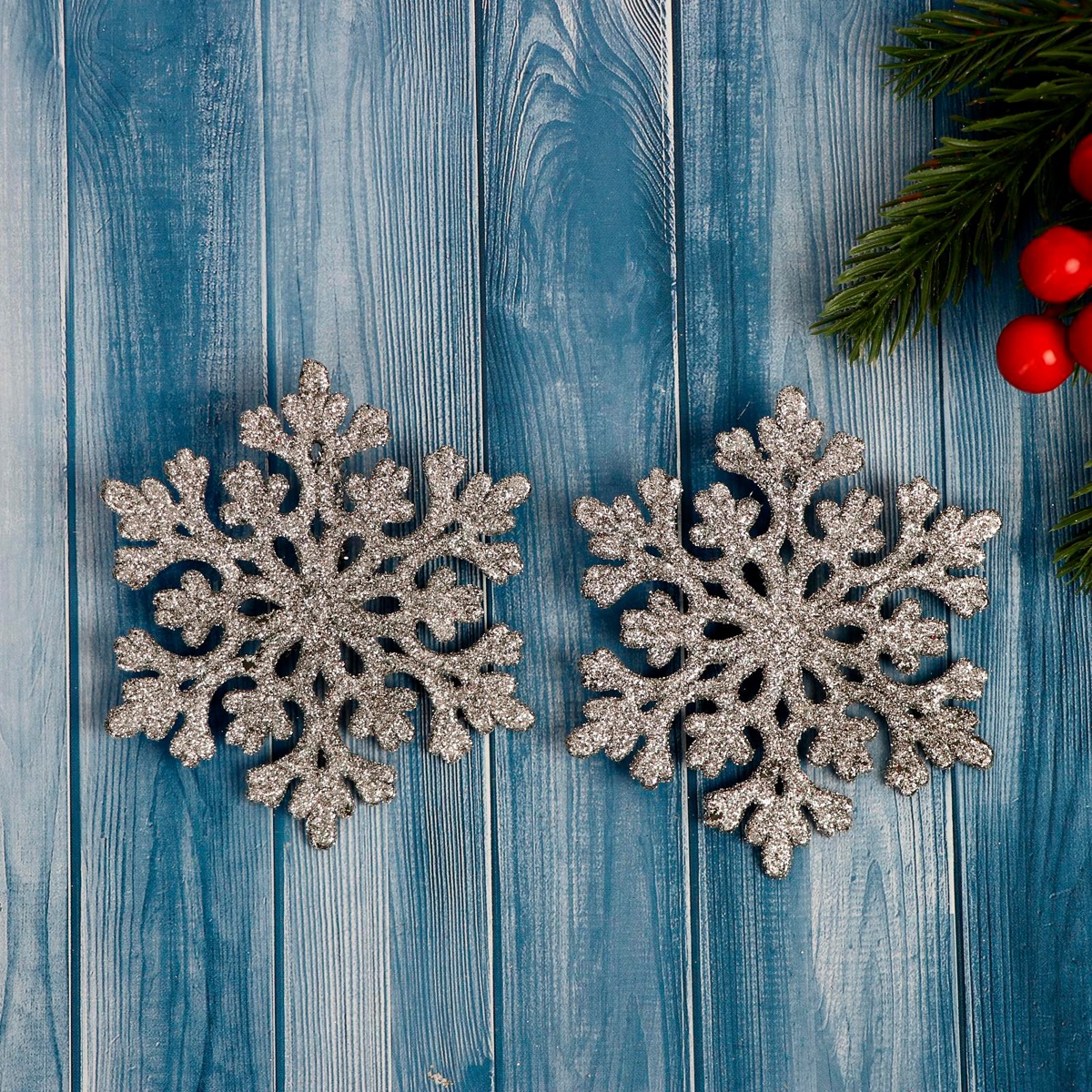 Украшение новогоднее "снежинка ажурная" (набор 2 шт.) d-9 см, серебро "зимнее волшебство" 1399798